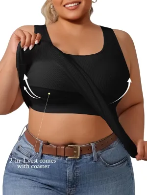 Plus Size Simple Shapewear Top-Sculpting, Tummy Control Vest with Built-in Bra for Fall & Winter-Comfortable Tank Tops