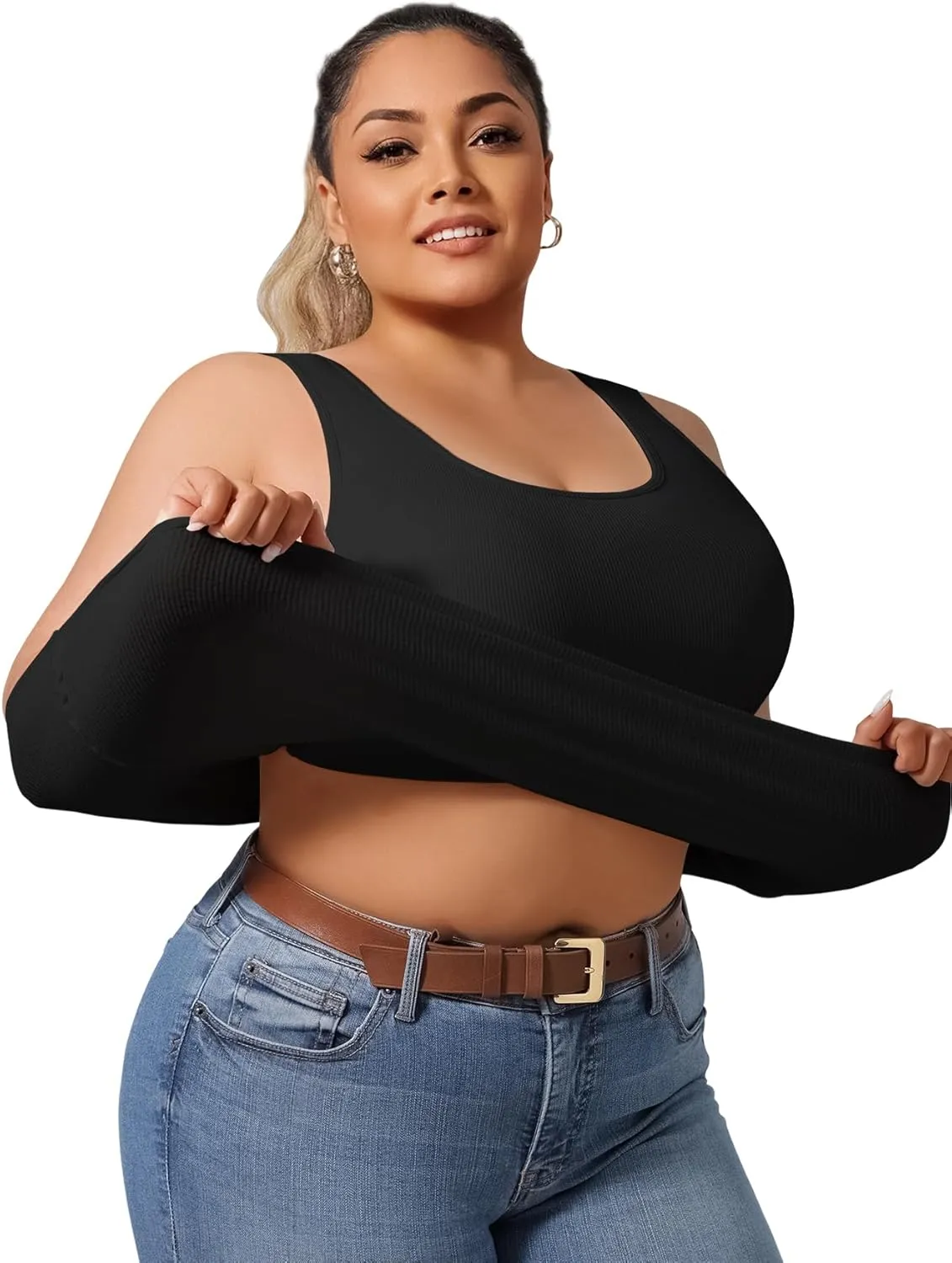 Plus Size Simple Shapewear Top-Sculpting, Tummy Control Vest with Built-in Bra for Fall & Winter-Comfortable Tank Tops