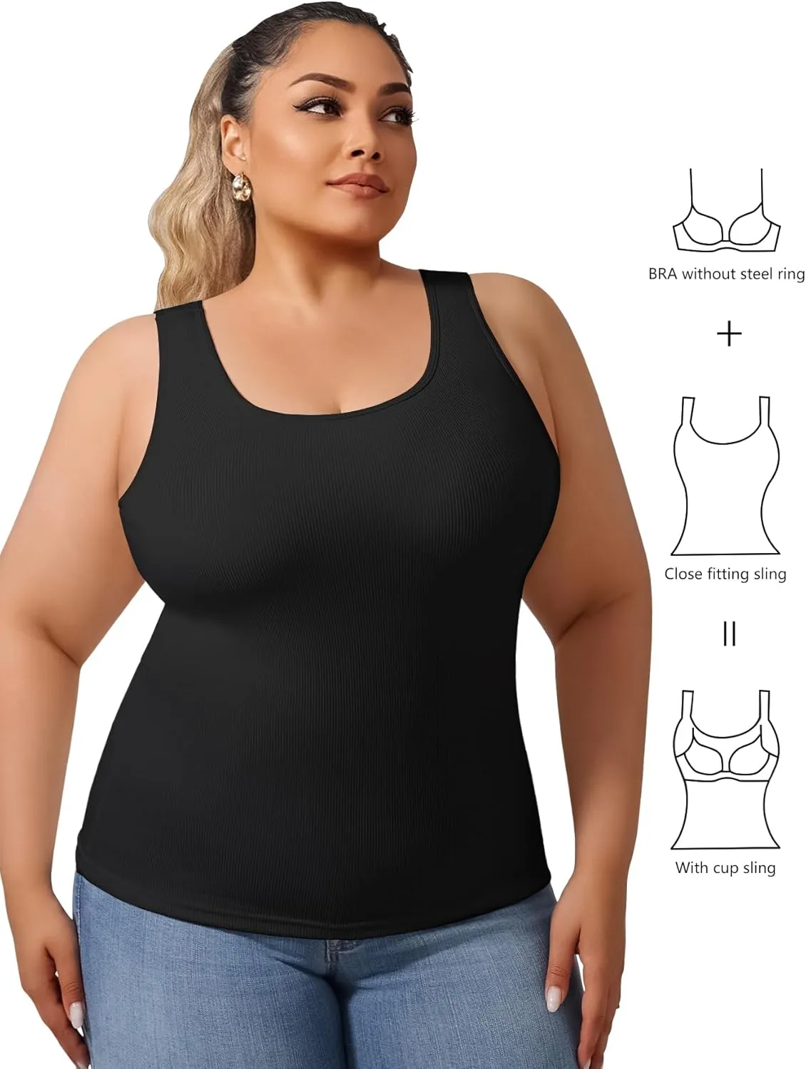 Plus Size Simple Shapewear Top-Sculpting, Tummy Control Vest with Built-in Bra for Fall & Winter-Comfortable Tank Tops