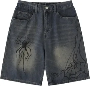 POHADON Y2K Blue Denim Shorts Summer Casual Loose Straight Leg Unisex Baggy Jeans Shorts Jorts Grunge Harajuku Streetwear