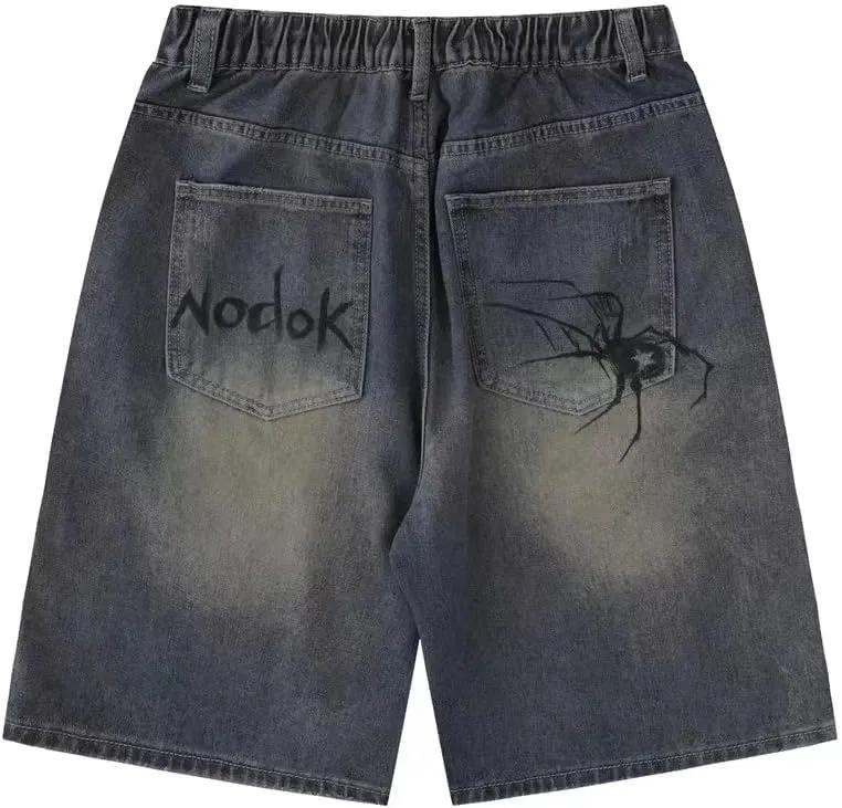 POHADON Y2K Blue Denim Shorts Summer Casual Loose Straight Leg Unisex Baggy Jeans Shorts Jorts Grunge Harajuku Streetwear