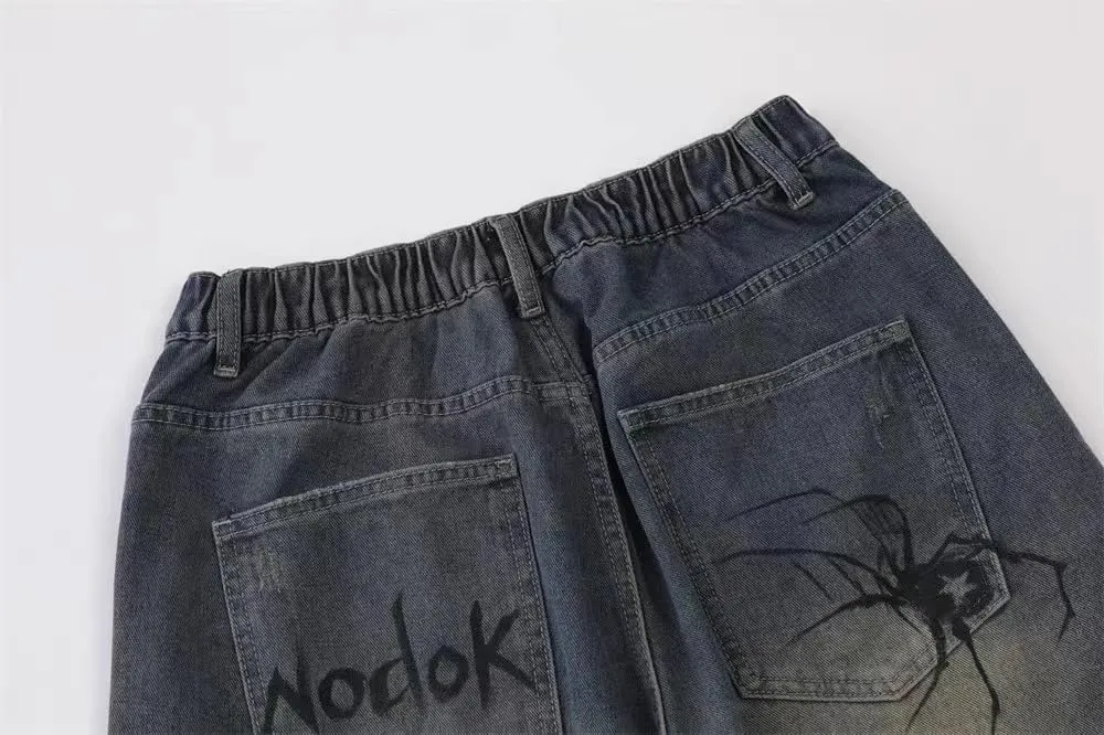 POHADON Y2K Blue Denim Shorts Summer Casual Loose Straight Leg Unisex Baggy Jeans Shorts Jorts Grunge Harajuku Streetwear