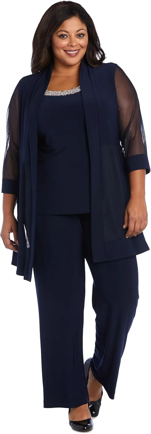 R&M Richards Women's Beaded Neck 2 Piece Pant Set