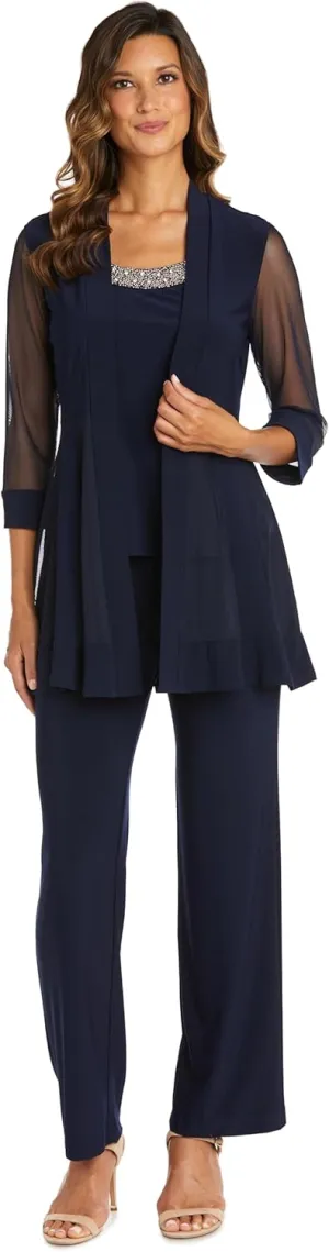R&M Richards Women's Beaded Neck 2 Piece Pant Set
