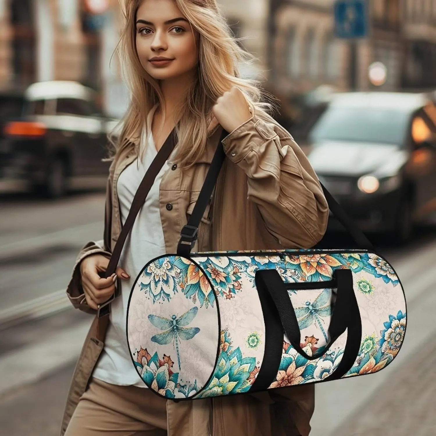 Rchsmod Boho Mandala Dragonfly Print Gym Bag for Women Men Sports Duffel Bag Portable Overnight Bag with Inner Pocket Carry On Luggage Bag Workout Bag with Adjustable Strap for Plane Gym Travel