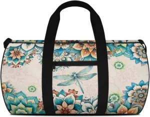 Rchsmod Boho Mandala Dragonfly Print Gym Bag for Women Men Sports Duffel Bag Portable Overnight Bag with Inner Pocket Carry On Luggage Bag Workout Bag with Adjustable Strap for Plane Gym Travel