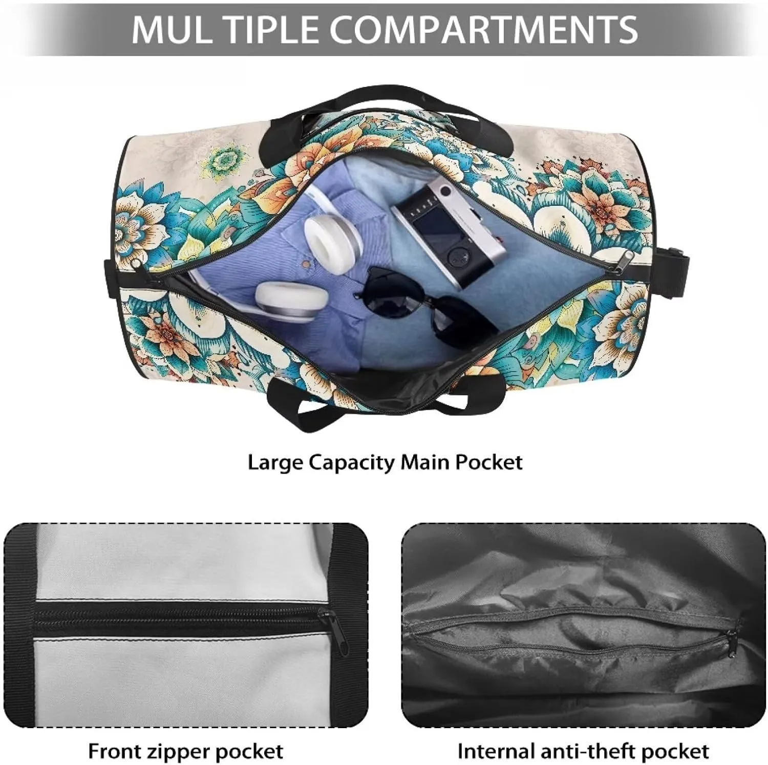 Rchsmod Boho Mandala Dragonfly Print Gym Bag for Women Men Sports Duffel Bag Portable Overnight Bag with Inner Pocket Carry On Luggage Bag Workout Bag with Adjustable Strap for Plane Gym Travel