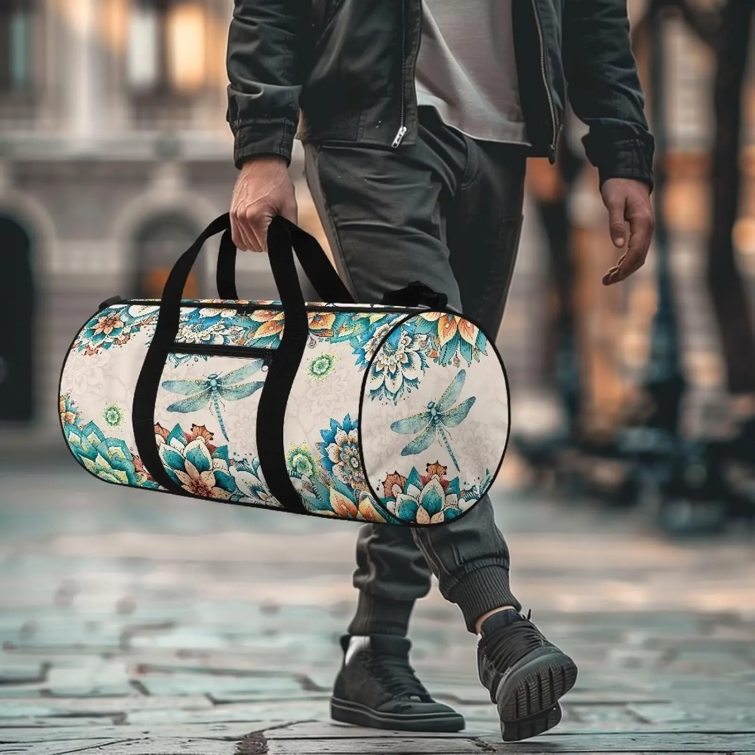Rchsmod Boho Mandala Dragonfly Print Gym Bag for Women Men Sports Duffel Bag Portable Overnight Bag with Inner Pocket Carry On Luggage Bag Workout Bag with Adjustable Strap for Plane Gym Travel