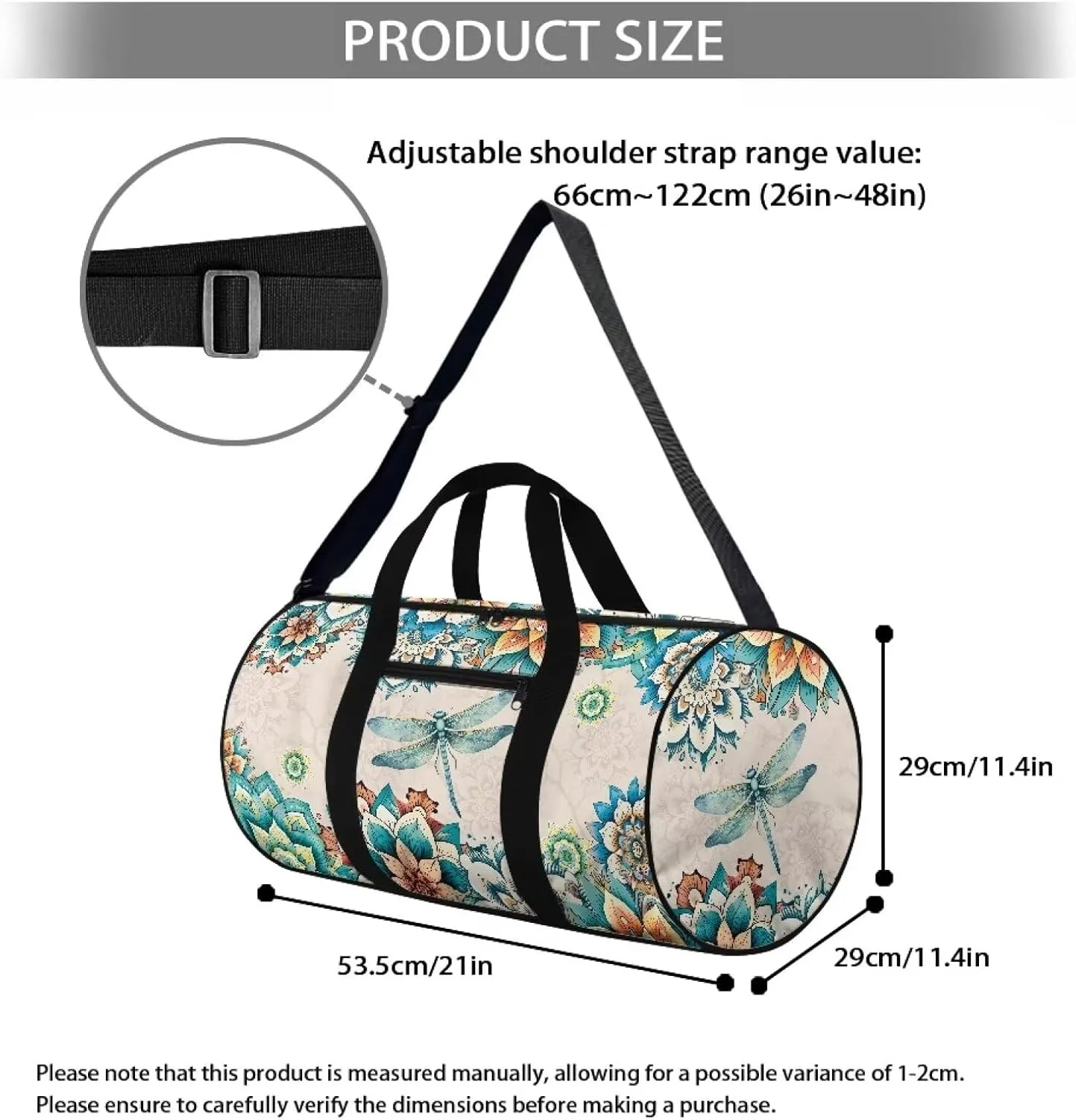 Rchsmod Boho Mandala Dragonfly Print Gym Bag for Women Men Sports Duffel Bag Portable Overnight Bag with Inner Pocket Carry On Luggage Bag Workout Bag with Adjustable Strap for Plane Gym Travel