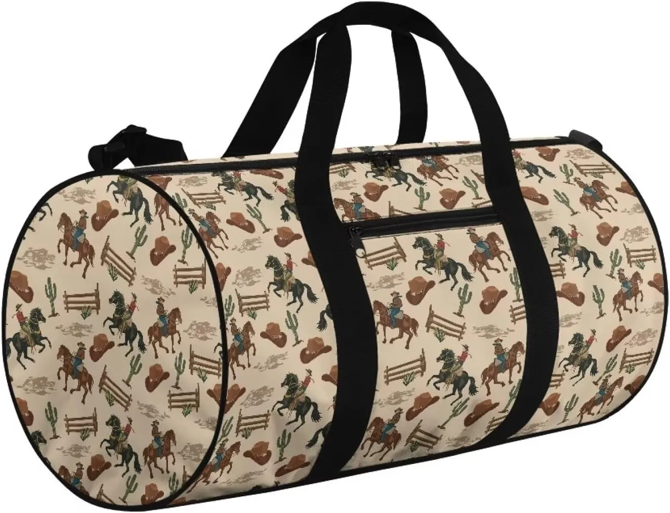 Rchsmod Horse Cactus Hat Cowboy Print Duffel Bag for Men Multifunctional Weekender Bag Zipper Overnight Bag Large Capacity Travel Duffel Multifunctional Garment Bag with Shoulder Strap