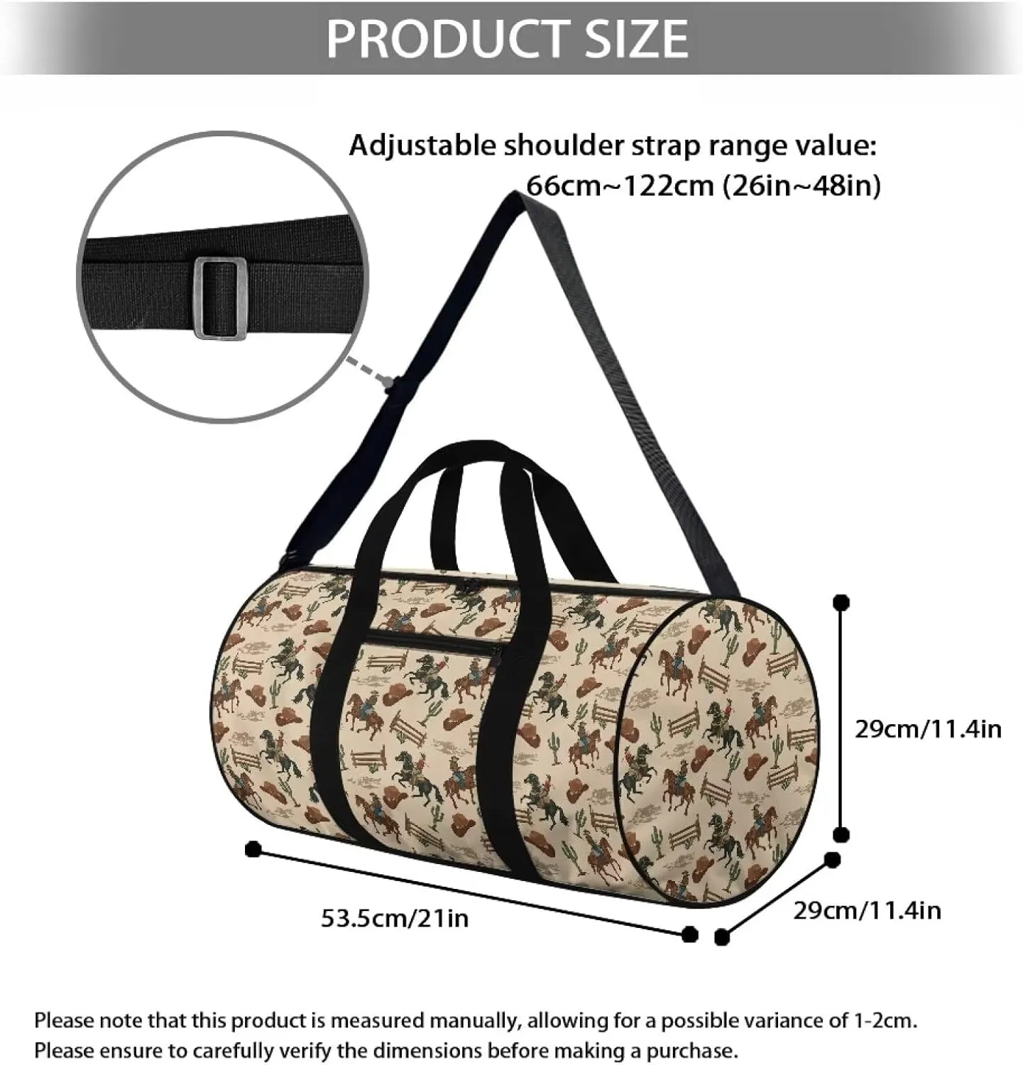 Rchsmod Horse Cactus Hat Cowboy Print Duffel Bag for Men Multifunctional Weekender Bag Zipper Overnight Bag Large Capacity Travel Duffel Multifunctional Garment Bag with Shoulder Strap