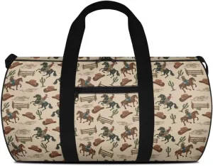 Rchsmod Horse Cactus Hat Cowboy Print Duffel Bag for Men Multifunctional Weekender Bag Zipper Overnight Bag Large Capacity Travel Duffel Multifunctional Garment Bag with Shoulder Strap