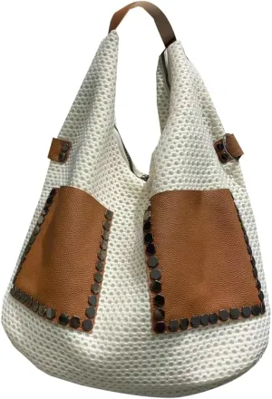 Real Cow Leather Tote Handbag Large Rivet Shoulder Bag Punk Style Underarm Purse Versatile Hobo Satchel