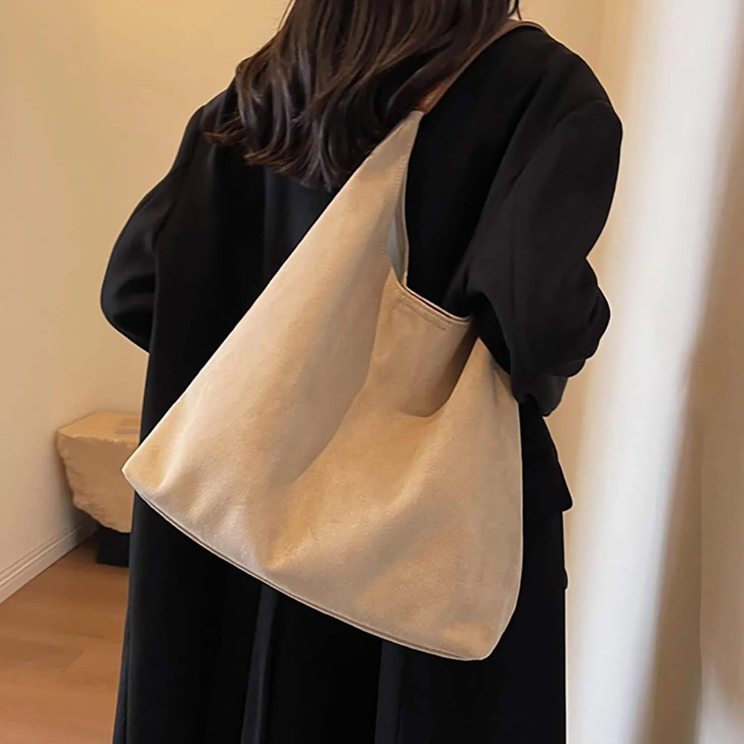 Retro Suede Crescent Shoulder Bag Women Tote Bag Satchels Crossbody Purse Top-handle Travel College Work Tote Handbag