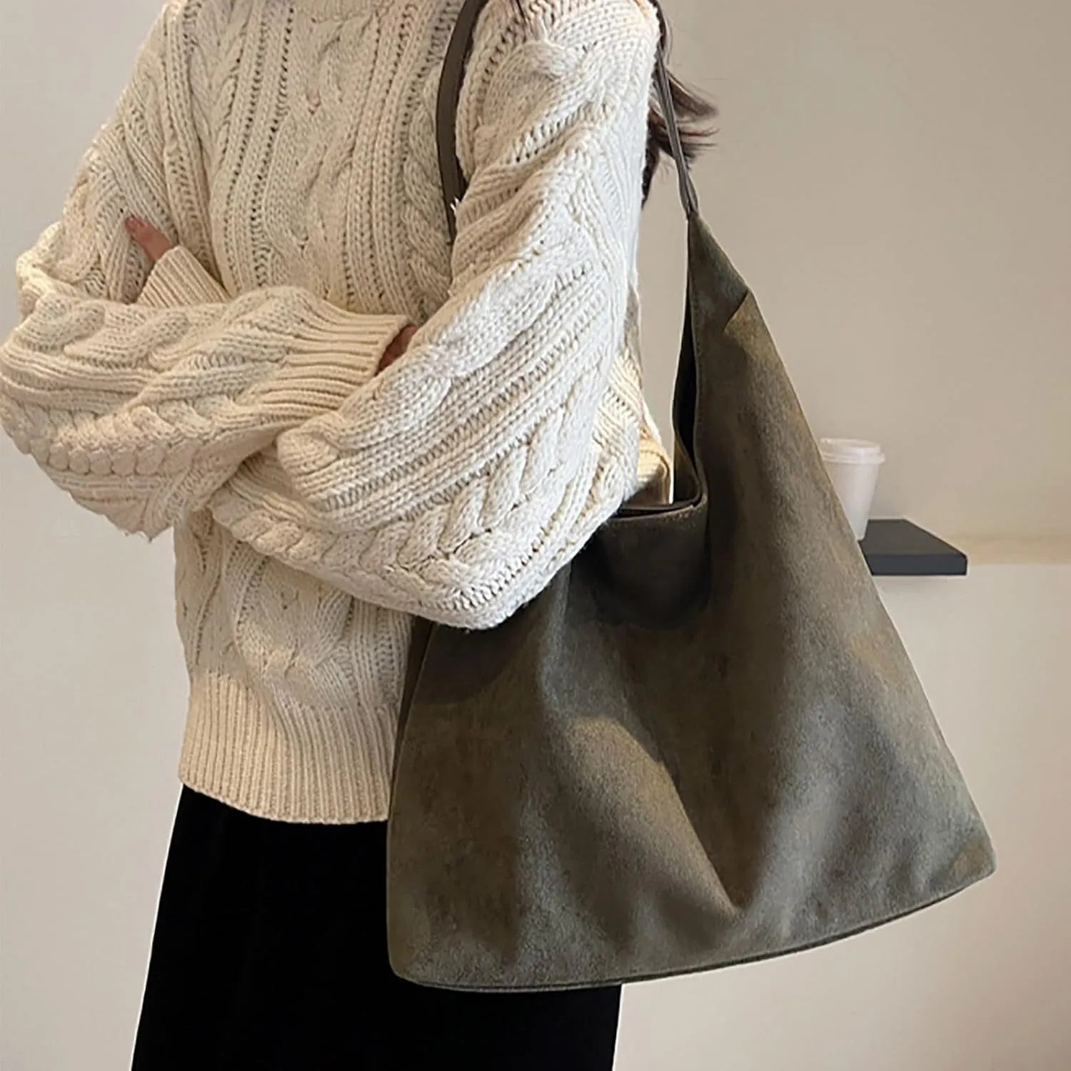 Retro Suede Crescent Shoulder Bag Women Tote Bag Satchels Crossbody Purse Top-handle Travel College Work Tote Handbag