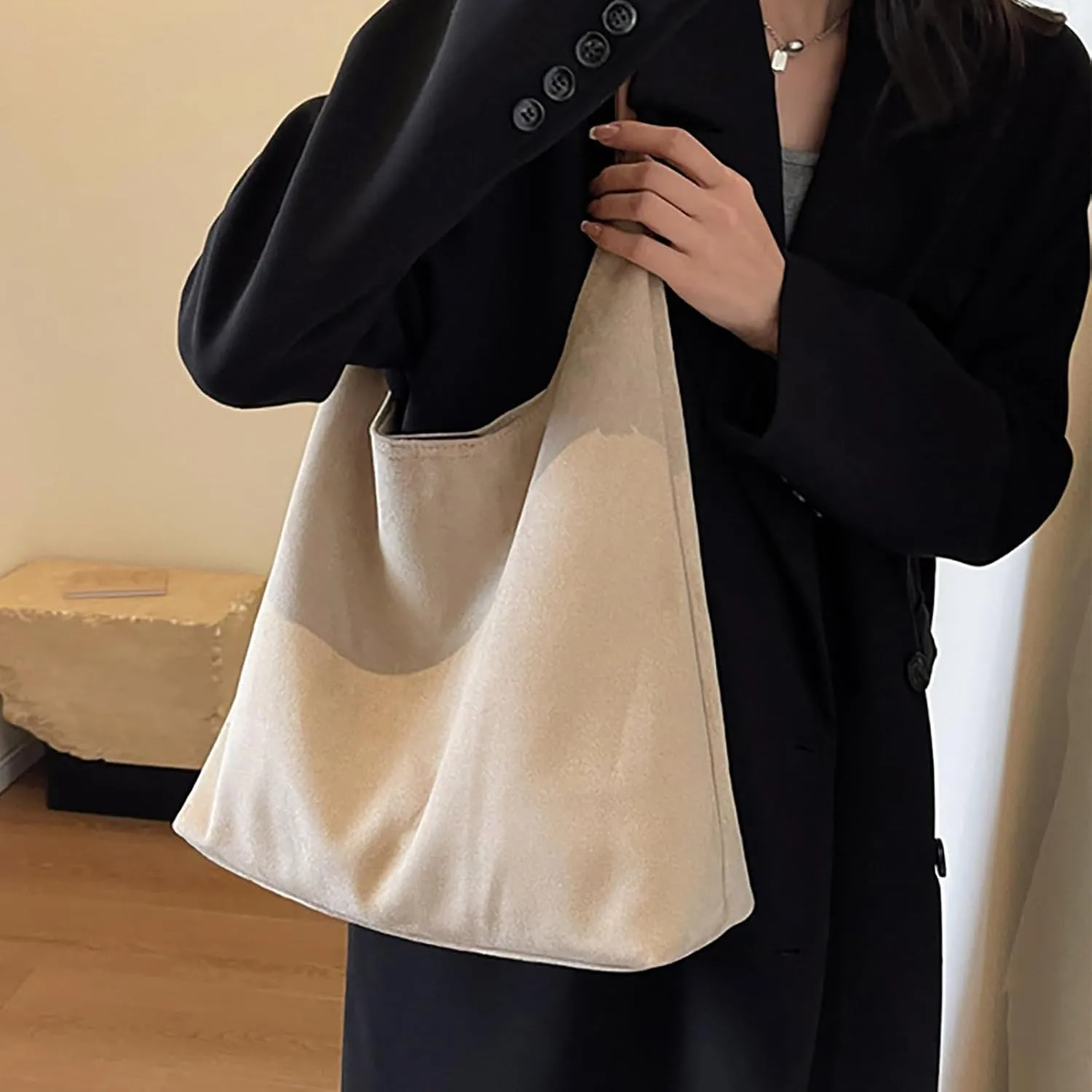 Retro Suede Crescent Shoulder Bag Women Tote Bag Satchels Crossbody Purse Top-handle Travel College Work Tote Handbag