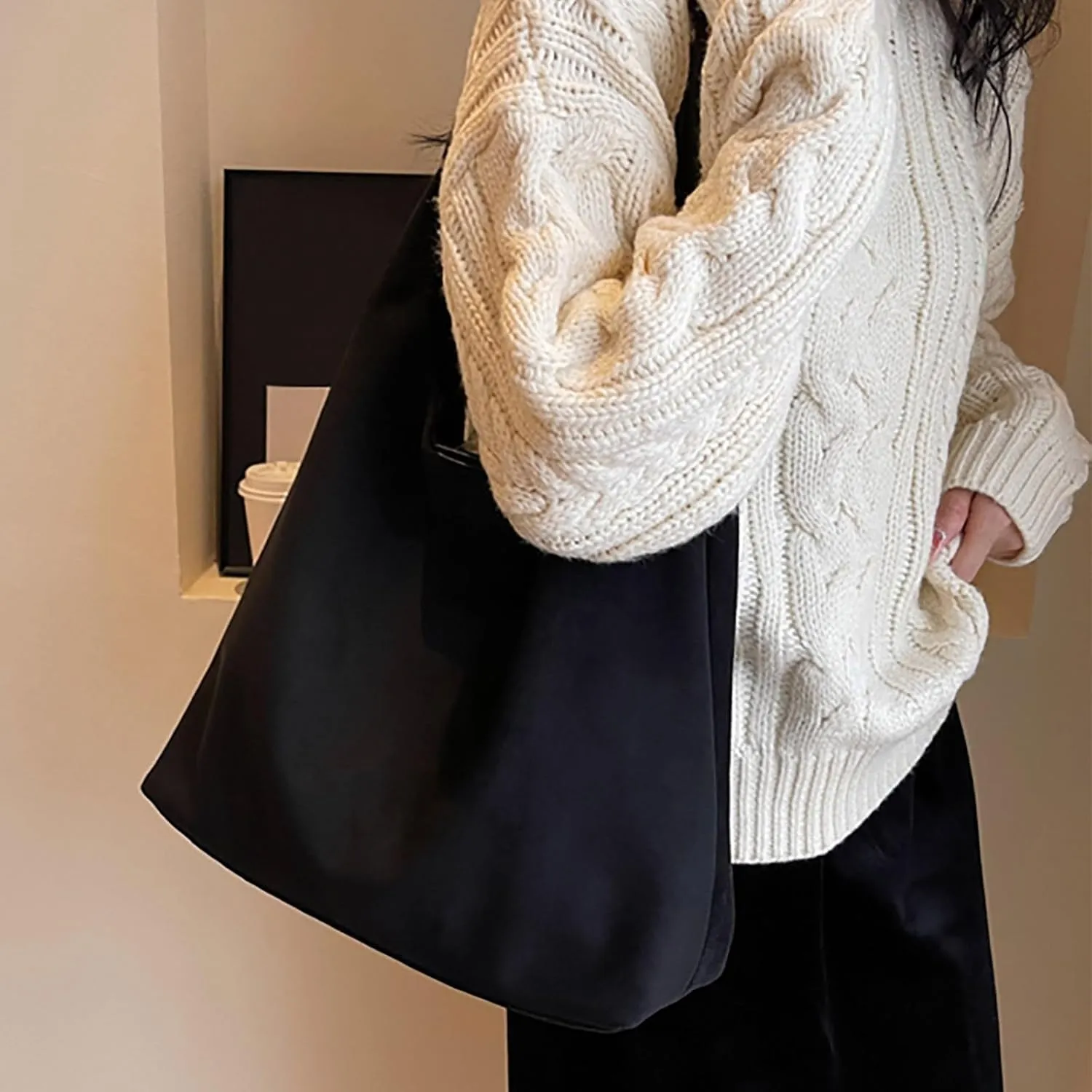 Retro Suede Crescent Shoulder Bag Women Tote Bag Satchels Crossbody Purse Top-handle Travel College Work Tote Handbag