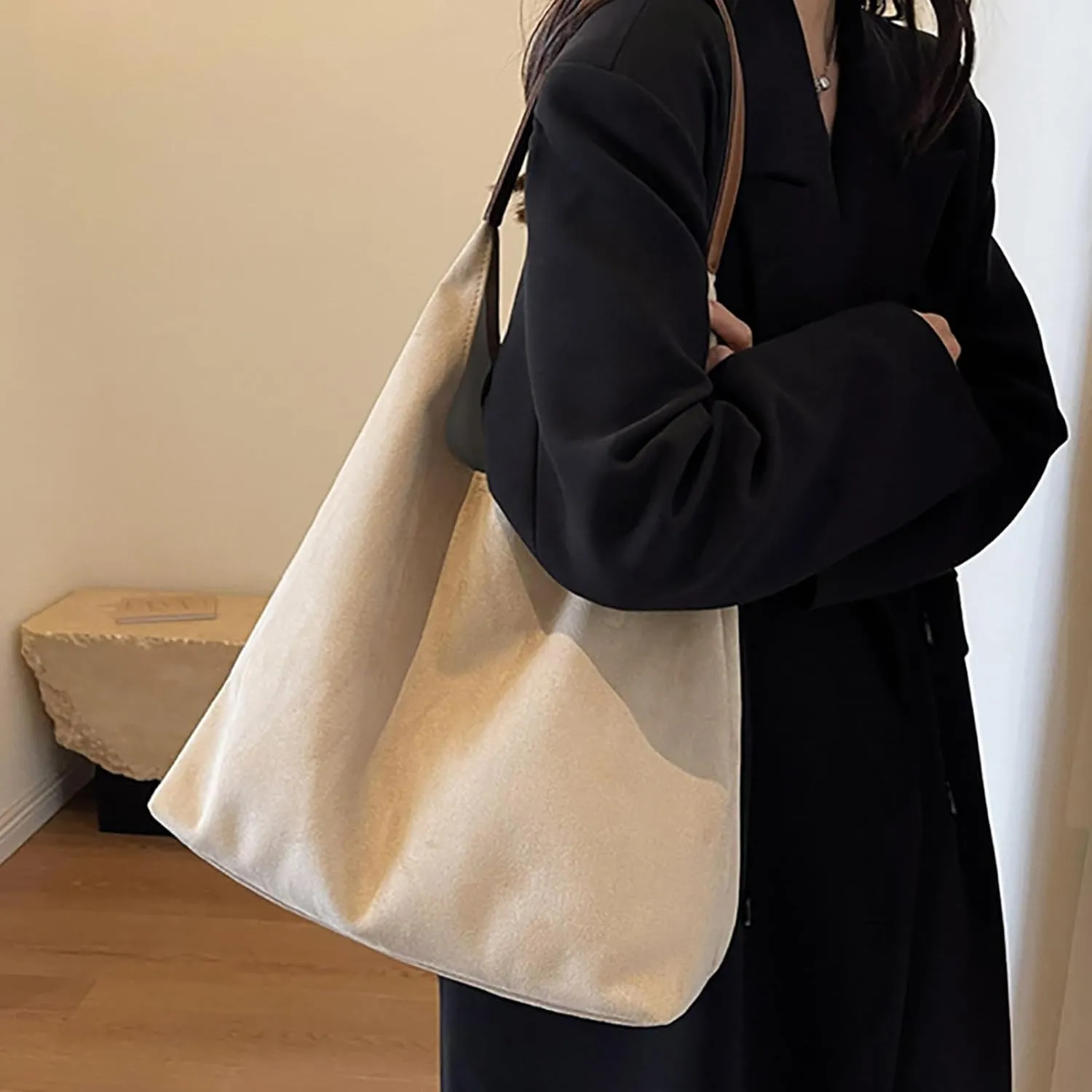 Retro Suede Crescent Shoulder Bag Women Tote Bag Satchels Crossbody Purse Top-handle Travel College Work Tote Handbag