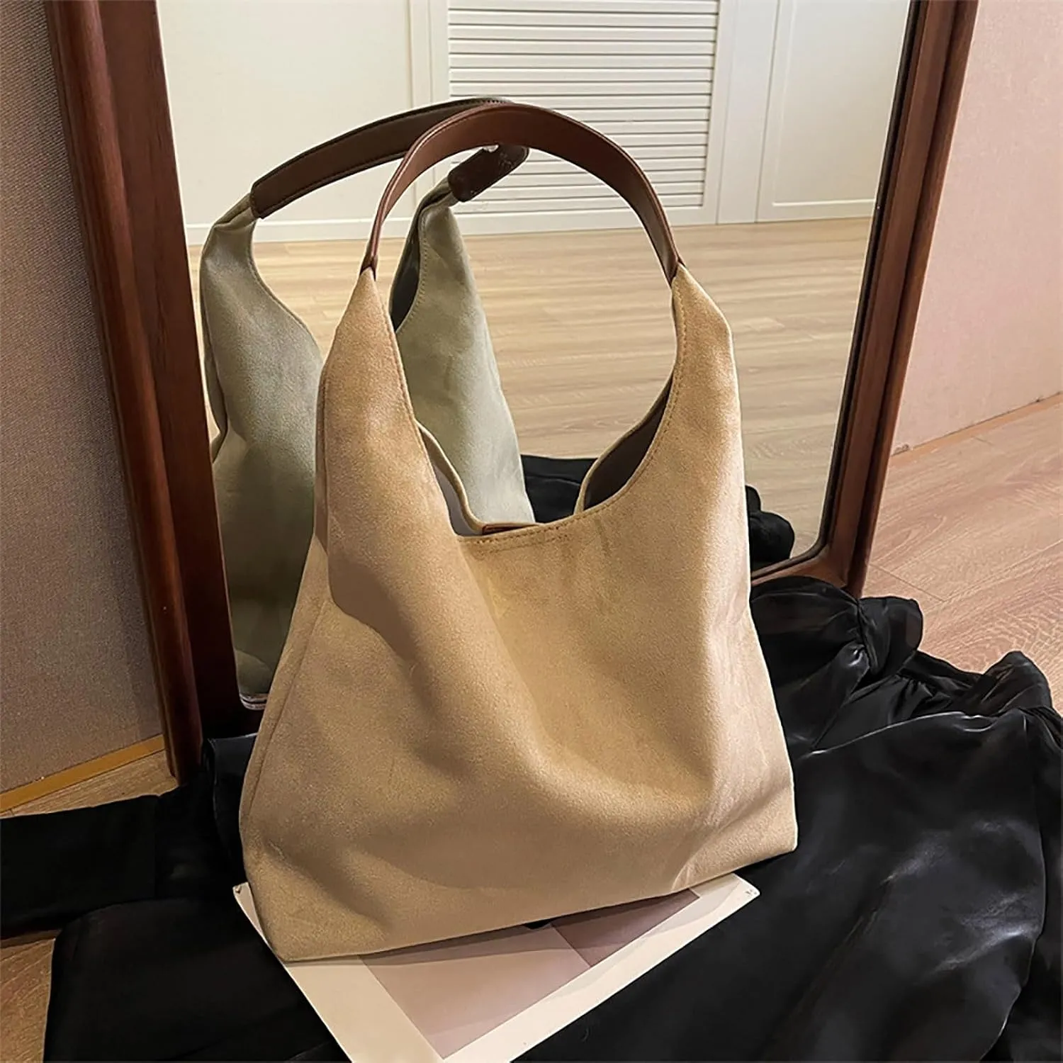 Retro Suede Crescent Shoulder Bag Women Tote Bag Satchels Crossbody Purse Top-handle Travel College Work Tote Handbag
