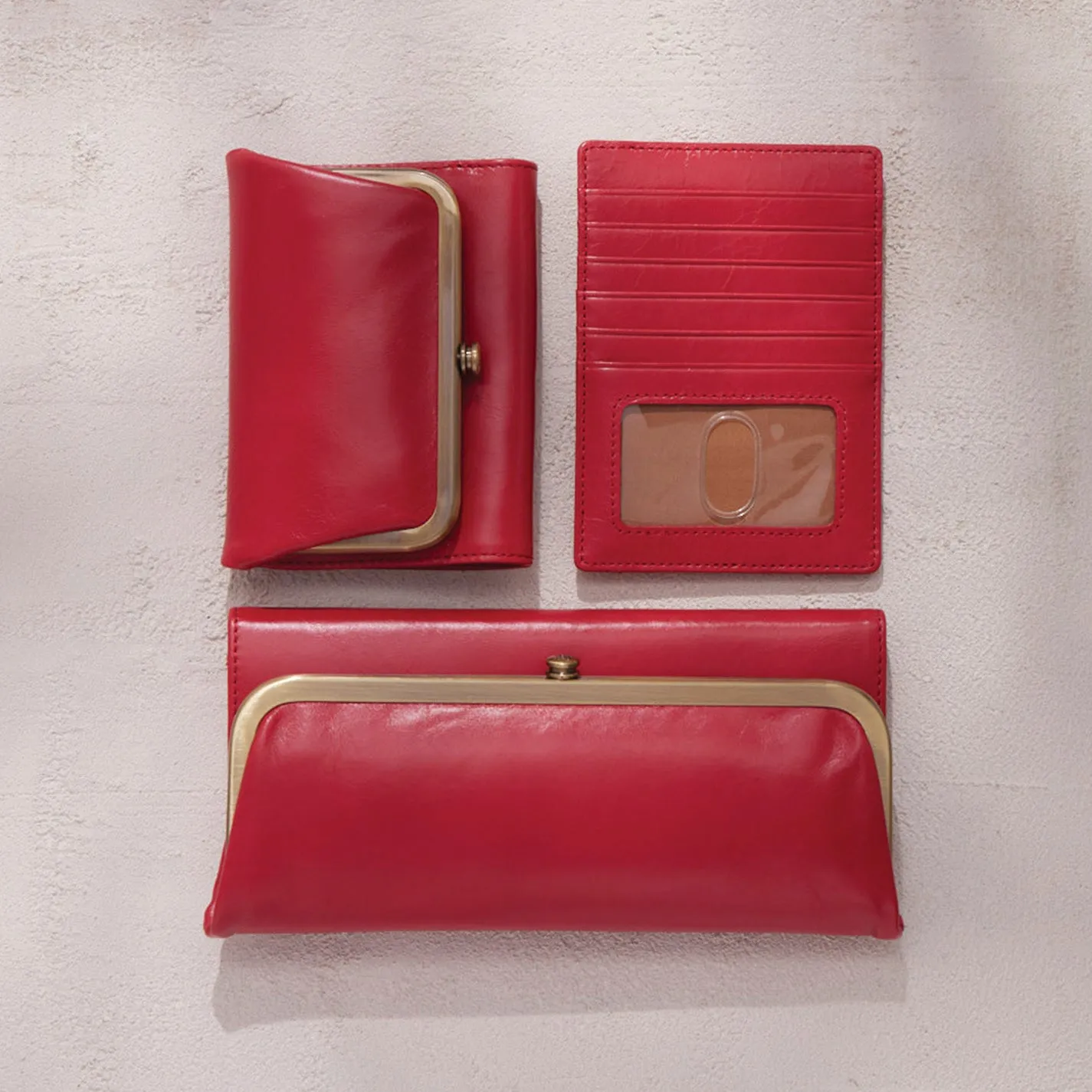 Robin Compact Wallet In Polished Leather - Hibiscus