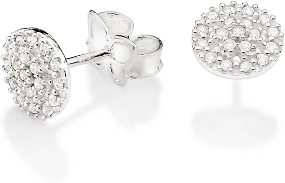 Rommanel Stud Earrings 925 Sterling Silver Jewelry - Round Sparkling Zirconia Delight - Elegant and Timeless Studs with 38 Dazzling Zirconias