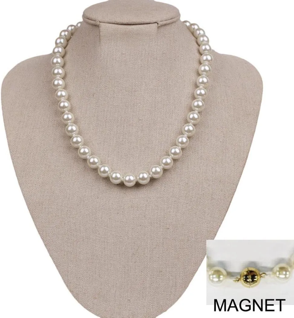 Rosemarie & Jubalee Women's Timeless Classic Simulated Pearls Knotted Strand Necklace With Easy Connect Clasp