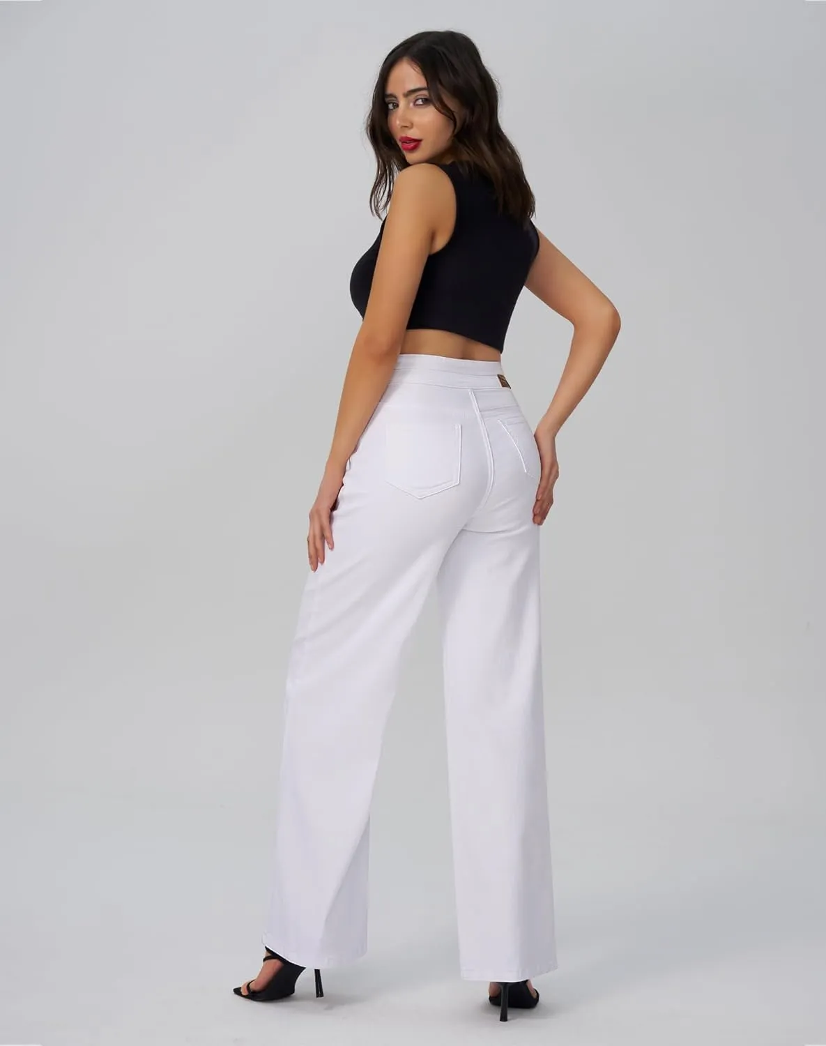 roswear Womens Casual Distressed High Waisted Denim Pants Stretch Baggy Loose Wide Leg Jeans
