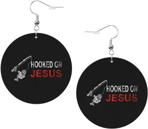 Rqwaaed Hooked On Jesus Cross Christian God Faith Timeless Leather Hoop Earrings Classic Elegance 1.77x1.77 In