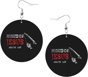 Rqwaaed Hooked On Jesus Cross Christian God Faith Timeless Leather Hoop Earrings Classic Elegance 1.77x1.77 In