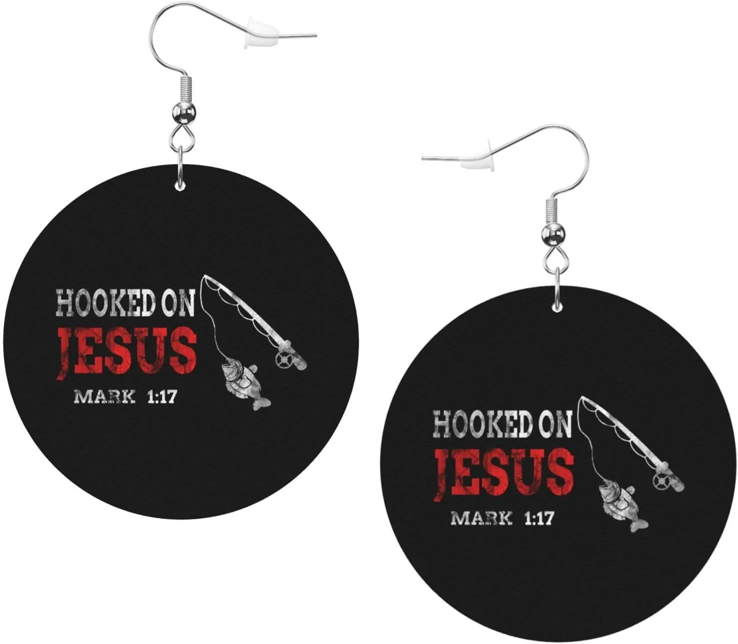 Rqwaaed Hooked On Jesus Cross Christian God Faith Timeless Leather Hoop Earrings Classic Elegance 1.77x1.77 In