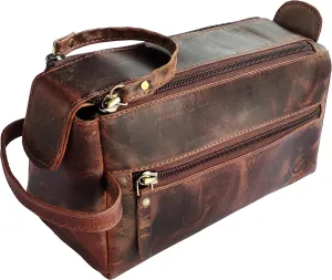 RUSTIC TOWN Buffalo Leather Toiletry Bag : Vintage Travel Shaving & Dopp Kit : for Toiletries, Cosmetics & More : Spacious Interior & Waterproof Lining : Compact, Fits Easily in Luggage