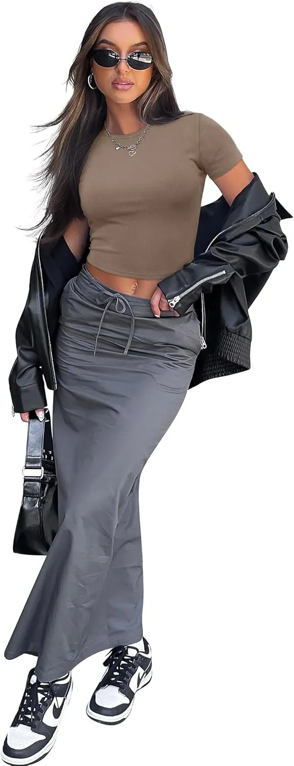 SAMPEEL Crop Tops for Women Summer Trendy Tight Tshirts 2024 Slim Fit