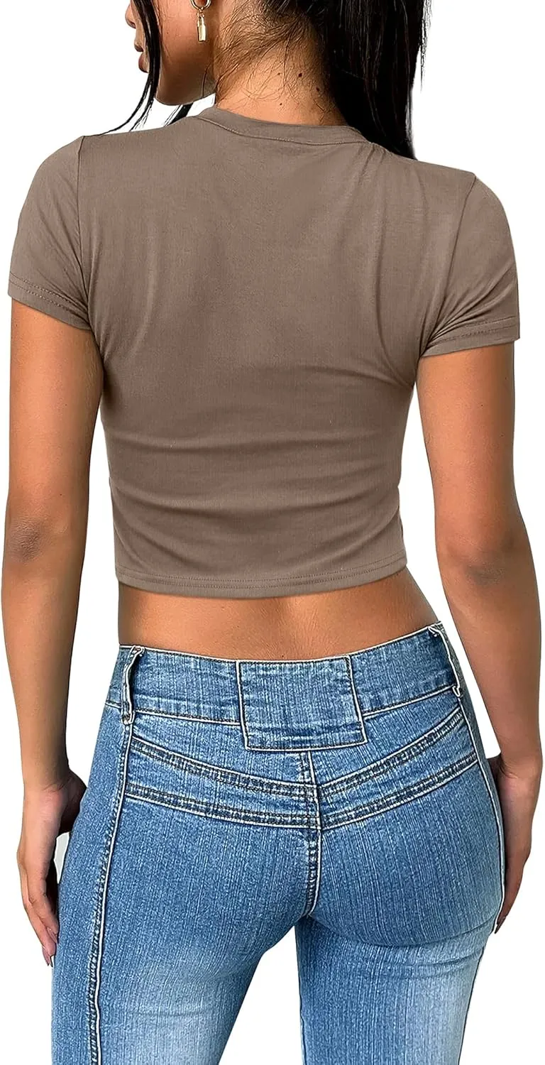 SAMPEEL Crop Tops for Women Summer Trendy Tight Tshirts 2024 Slim Fit
