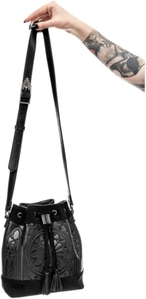 Sanctum - Gothic Black Casual Womens Bucket Backpack Tote Bag, Black, 20 cm wide x 23 cm high x 10 cm deep
