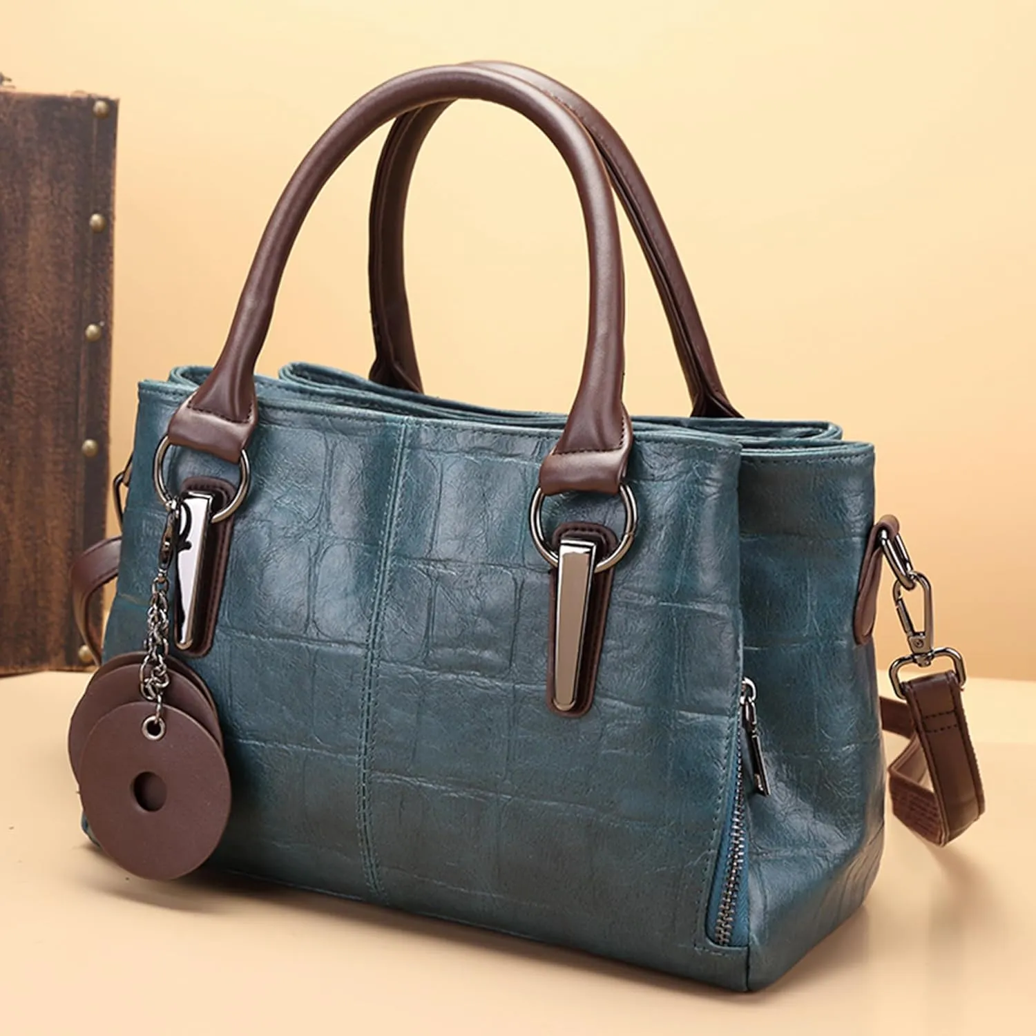 Satchel Handbags for Women Vegan Leather Tote Purses with Compartments Shoulder Crossbody Bags for Travel Work