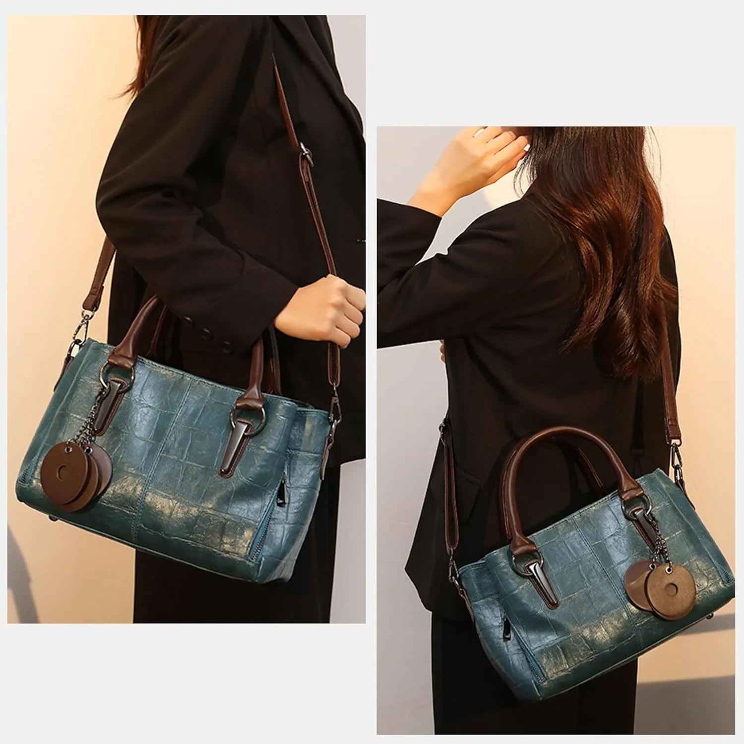 Satchel Handbags for Women Vegan Leather Tote Purses with Compartments Shoulder Crossbody Bags for Travel Work