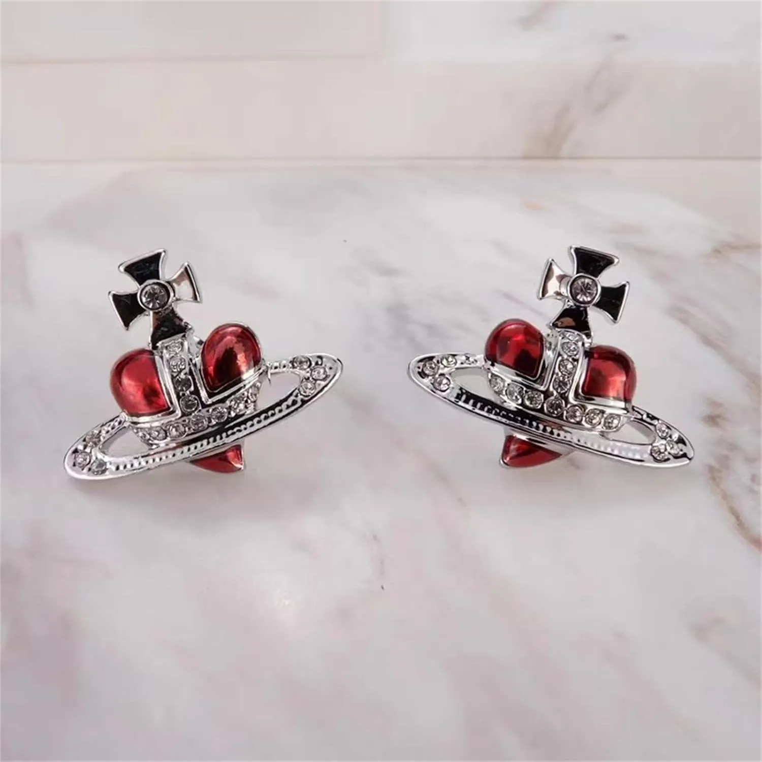 Saturn Earrings for Women Aesthetic Cubic Zircon Silver Saturn Planet Stud Earrings Fashionable Saturn Planet Pendant Earrings Classic Saturn Planet Gold Zircon Inlaid Saturn Earrings Jewelry Gift