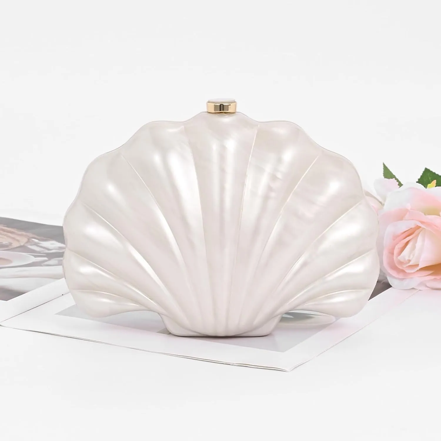 Shell Evening Clutch Purse For Women,Trendy Pearl Acrylic Handbags Shoulder Bag Crossbody Purse Party Seashell Luxury