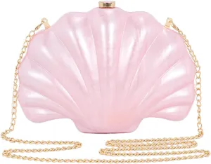 Shell Evening Clutch Purse For Women,Trendy Pearl Acrylic Handbags Shoulder Bag Crossbody Purse Party Seashell Luxury