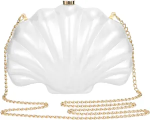 Shell Evening Clutch Purse For Women,Trendy Pearl Acrylic Handbags Shoulder Bag Crossbody Purse Party Seashell Luxury