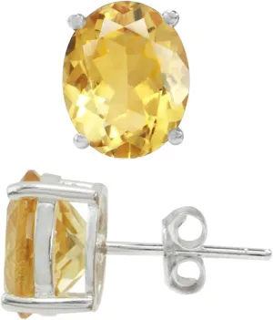 Silvershake 10X8mm Oval Shape Birthstone Gemstones White Gold Plated or Yellow Gold Plated 925 Sterling Silver Classic Stud Post Earrings Jewelry for Women