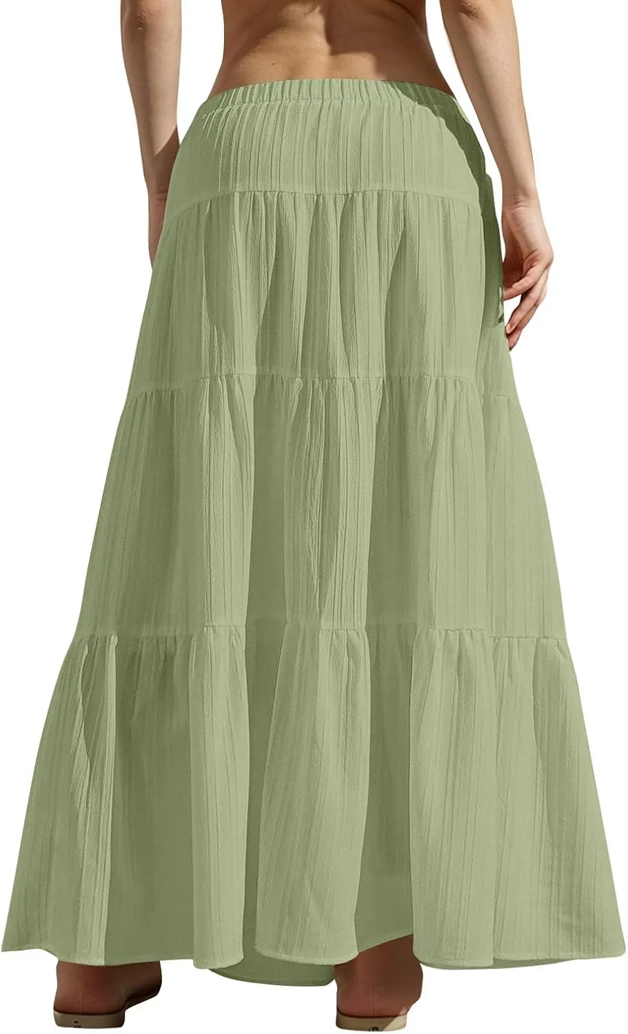 Skirt for Women Pleated Ruffled Tiered Maxi Length Skorts Drawstring Loose Stretchy High Waist Basic Casual 2025 Y2K