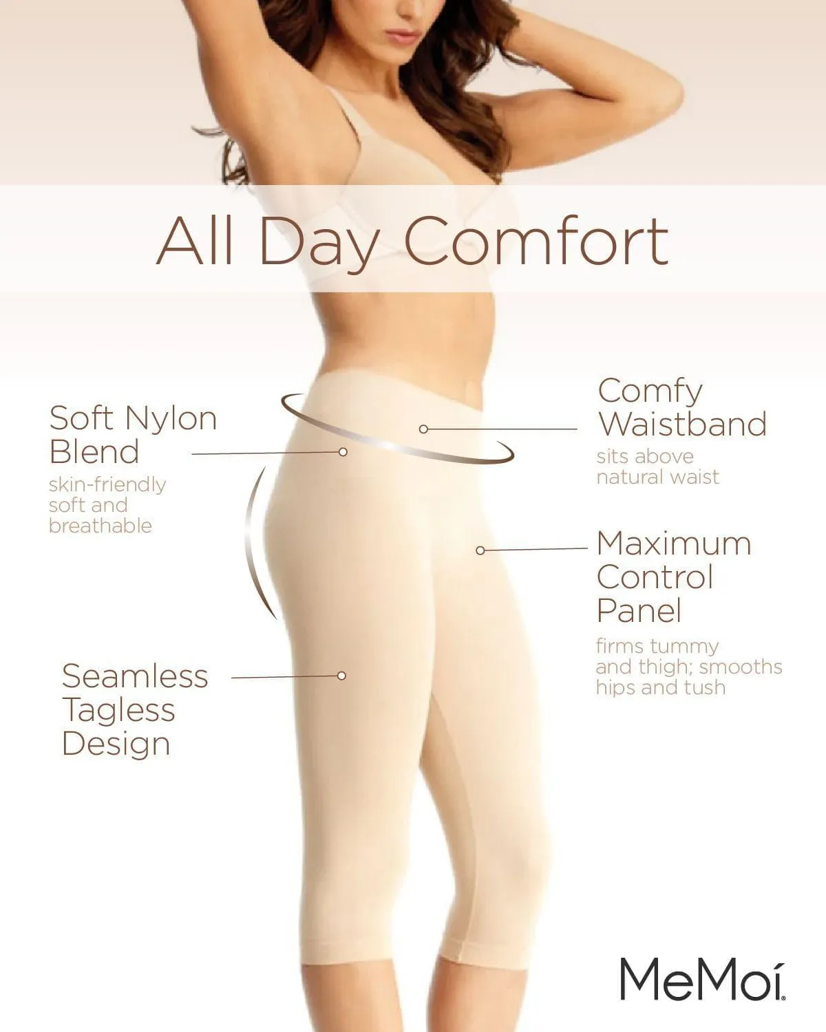 SlimMe Shapewear Leggings, High Waisted Tummy Control Capri Shapewear, Comfortable Knee Length Body Shaper - S to Q2