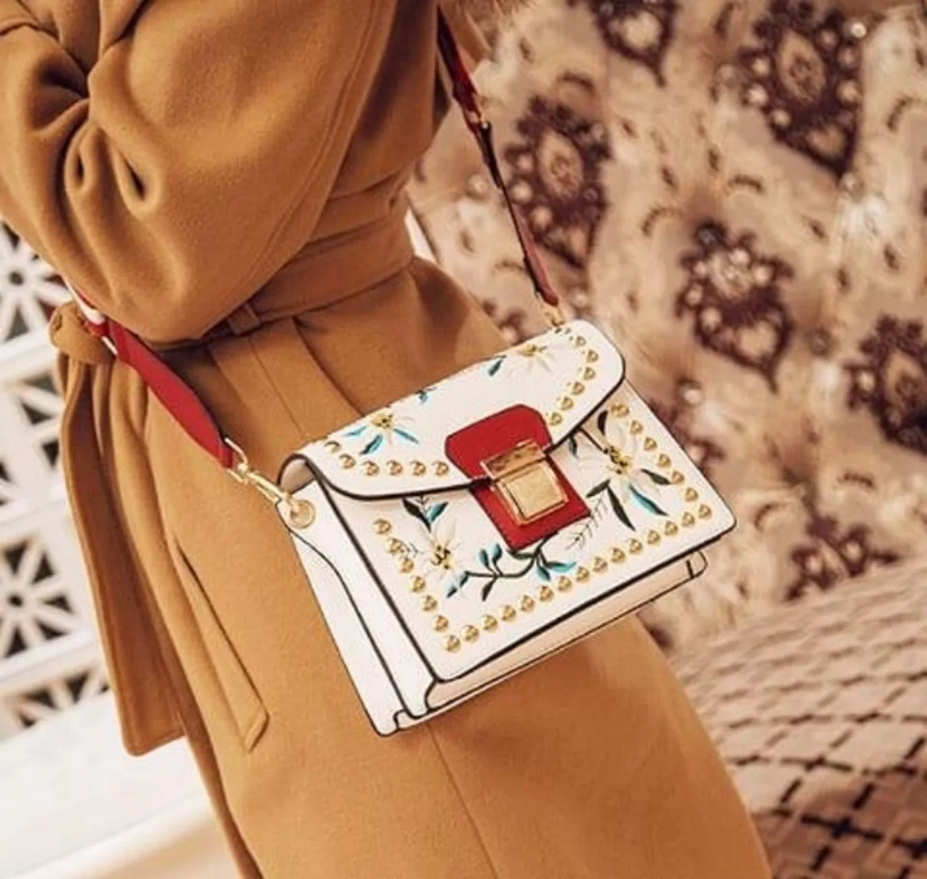 Small Embroidered Crossbody Vegan Leather Bag