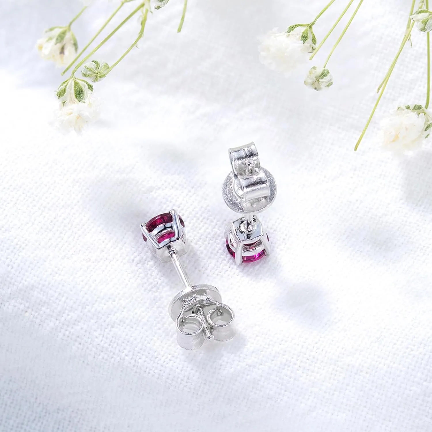 Small Stud Earrings for Women S925 Sterling Silver Round Cut 4x4mm Natural Gemstone Birthstone Studs Rhodium Plated Simple Classic Style Fine Jewelry for Birthday
