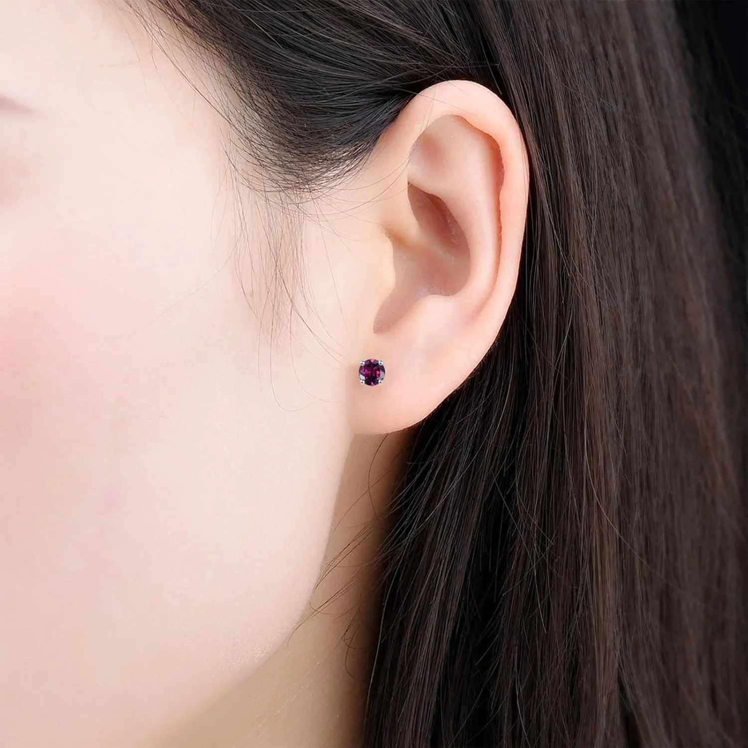 Small Stud Earrings for Women S925 Sterling Silver Round Cut 4x4mm Natural Gemstone Birthstone Studs Rhodium Plated Simple Classic Style Fine Jewelry for Birthday