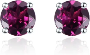 Small Stud Earrings for Women S925 Sterling Silver Round Cut 4x4mm Natural Gemstone Birthstone Studs Rhodium Plated Simple Classic Style Fine Jewelry for Birthday