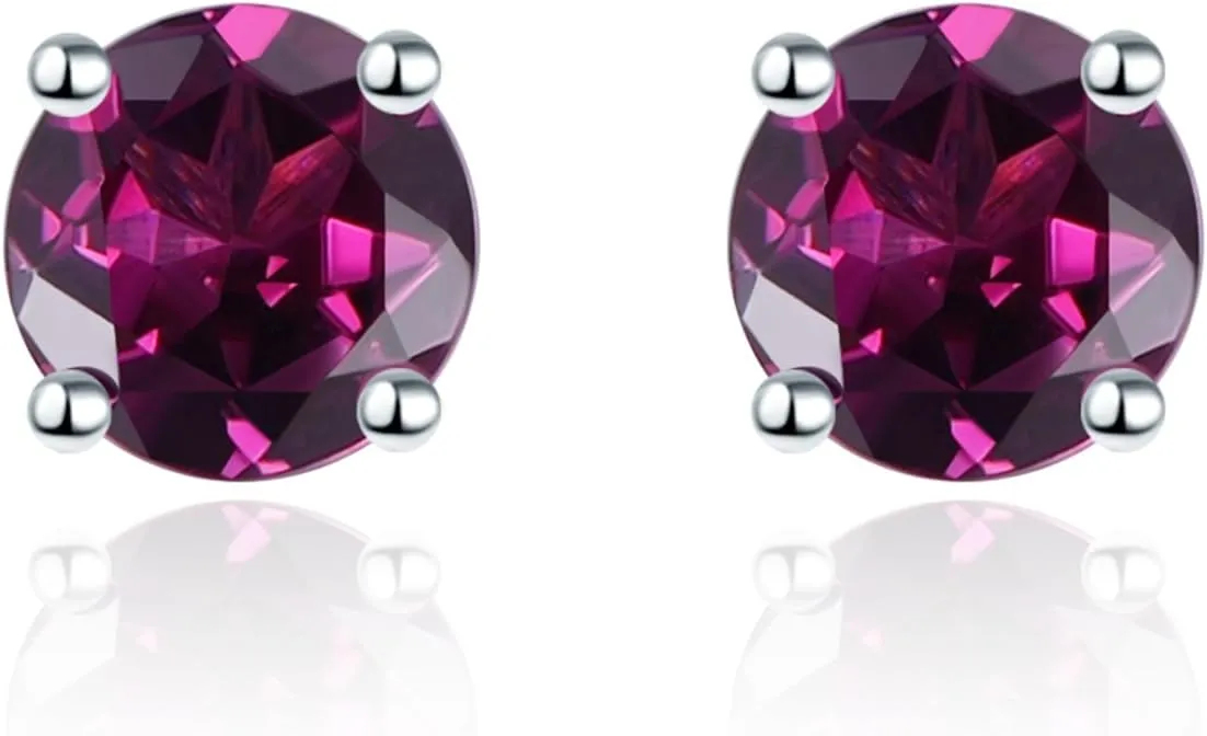 Small Stud Earrings for Women S925 Sterling Silver Round Cut 4x4mm Natural Gemstone Birthstone Studs Rhodium Plated Simple Classic Style Fine Jewelry for Birthday
