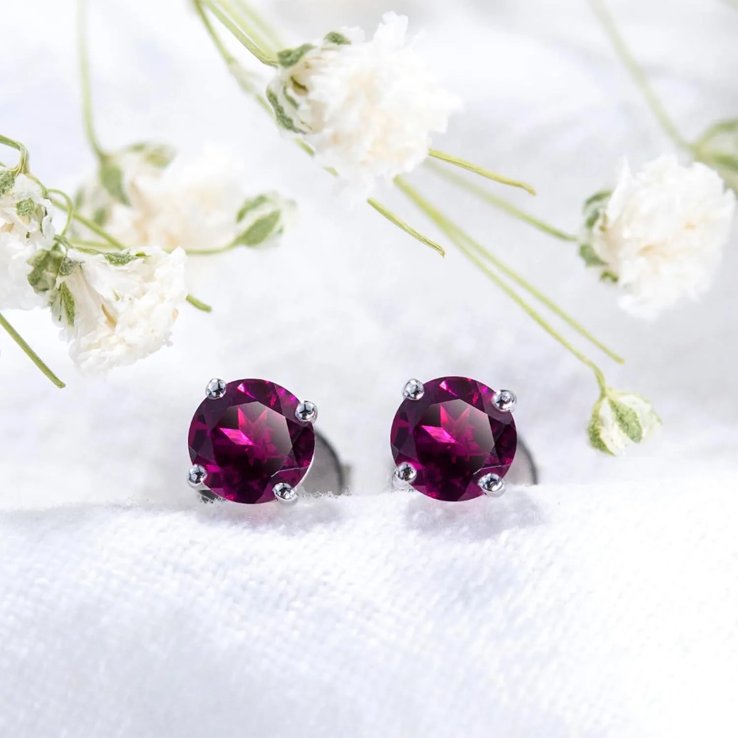 Small Stud Earrings for Women S925 Sterling Silver Round Cut 4x4mm Natural Gemstone Birthstone Studs Rhodium Plated Simple Classic Style Fine Jewelry for Birthday