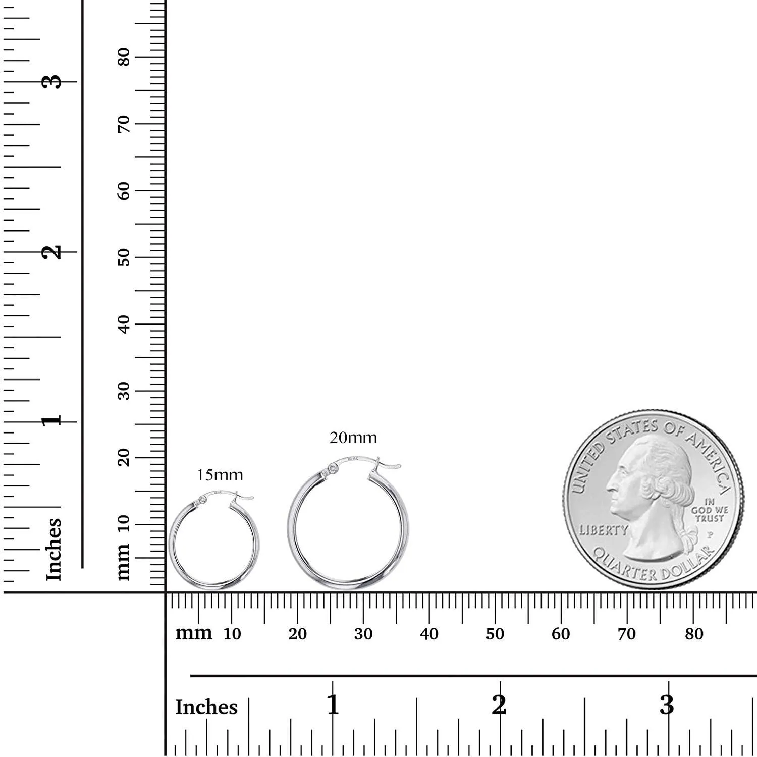 Solid 14k Yellow Gold Solid 2mm Tube Classic Polished Hoop Earrings, 15mm-90mm